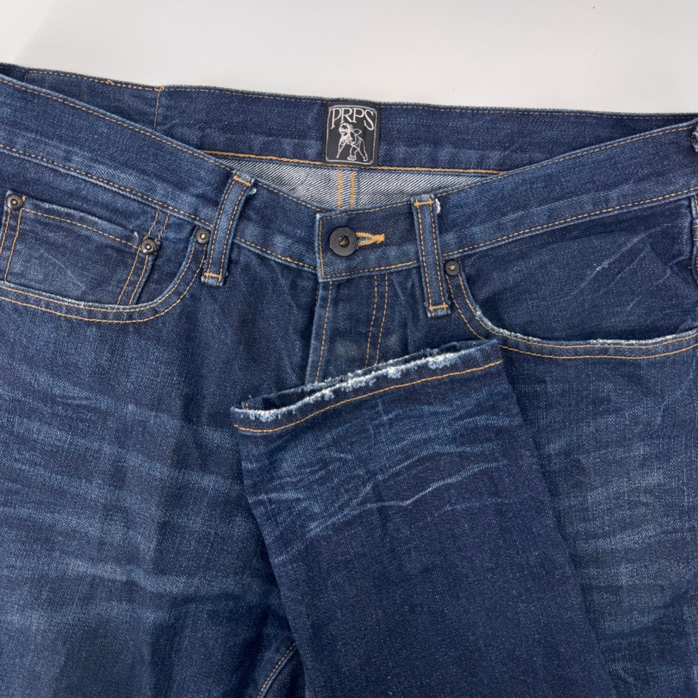 PRPS Denim Jeans Mens 33 Dark Blue Whiskered Straight Leg Button Fly